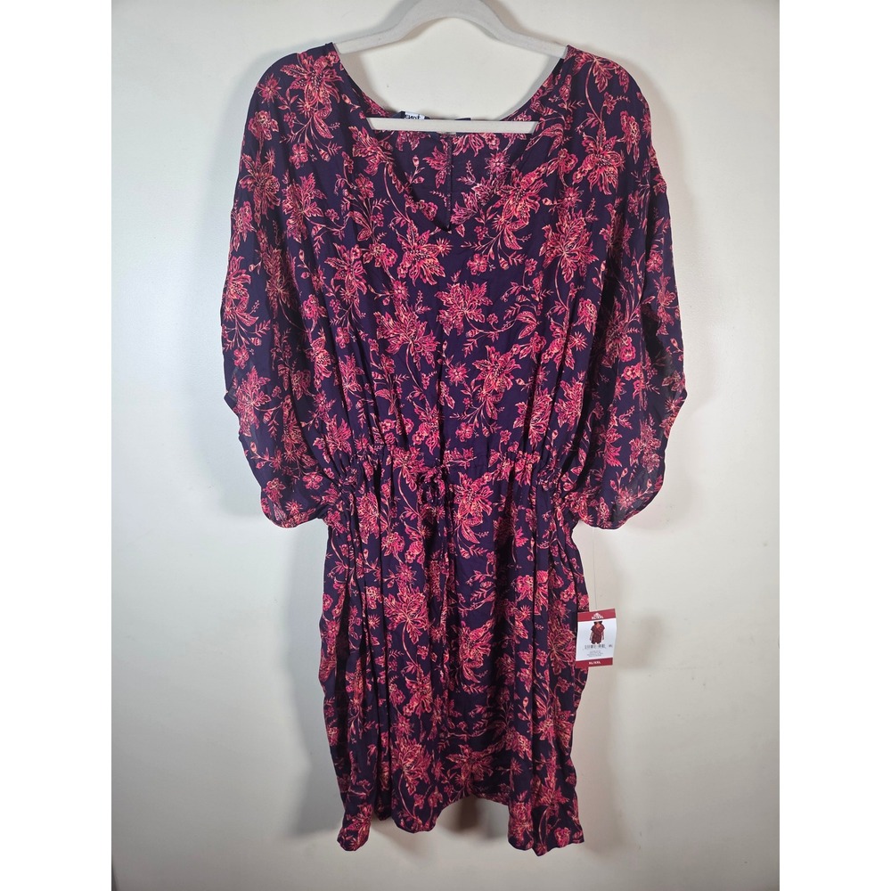 Lands' End Dress Womens XL/XXL Purple Floral Modal Dolman Sleeve Casual Boho